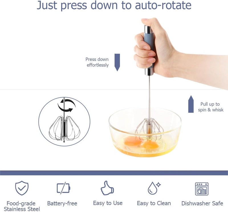 Avykalox Semi Automatic Whisk & Egg Yolk Separator, Stainless Steel Mini Hand Push Whisk, Hand Mixer Egg Beater Wisking Tool & Egg Separator for Raw Eggs Set, for Cooking, Baking - Image 3
